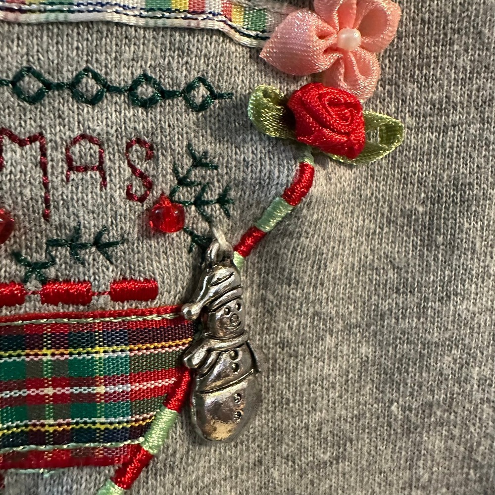 Merry & Bright Gray Pullover Hoodie Sweatshirt Embellished Christmas Size L - Picture 5 of 9